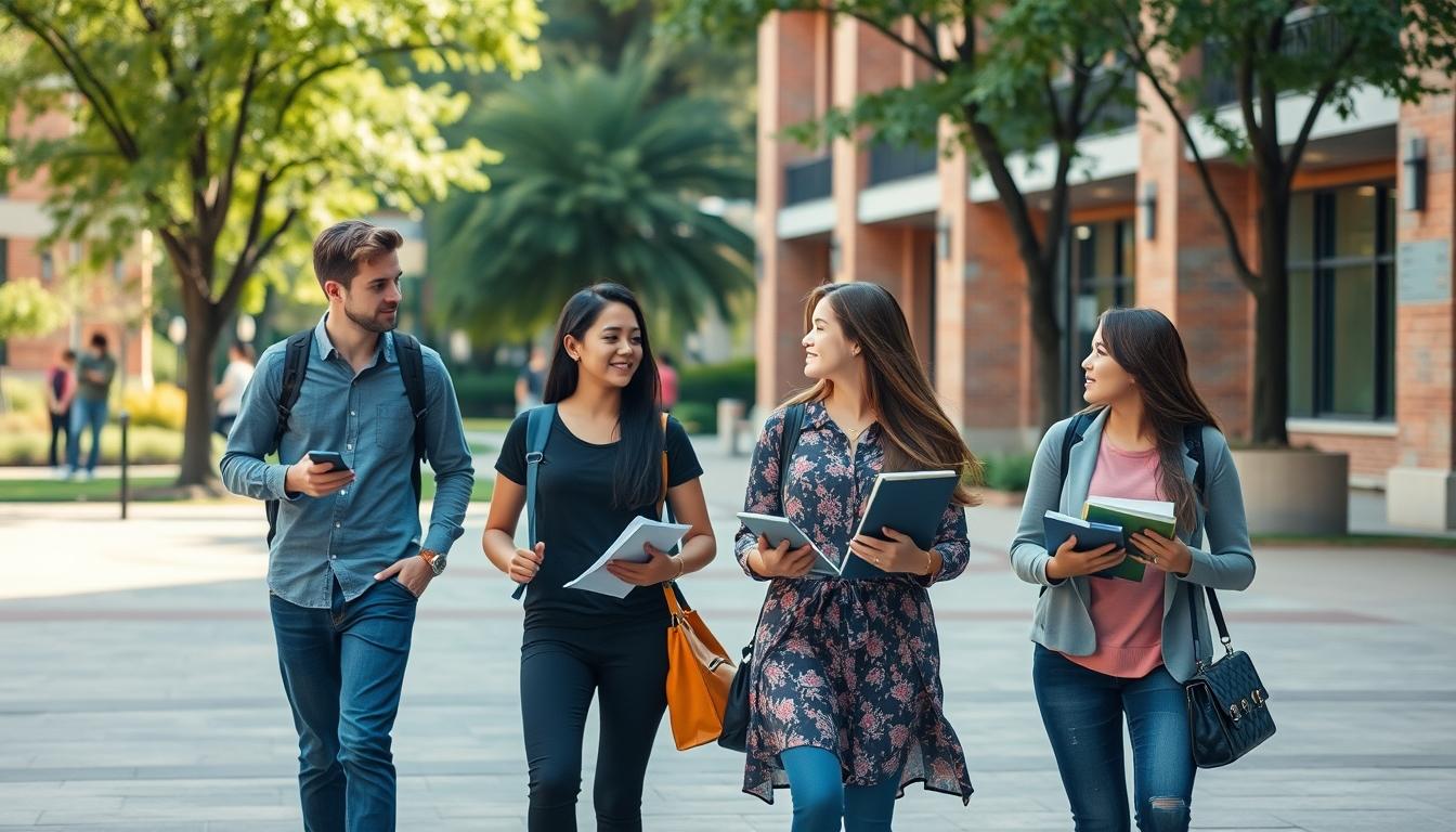 Students studying together in modern classroom